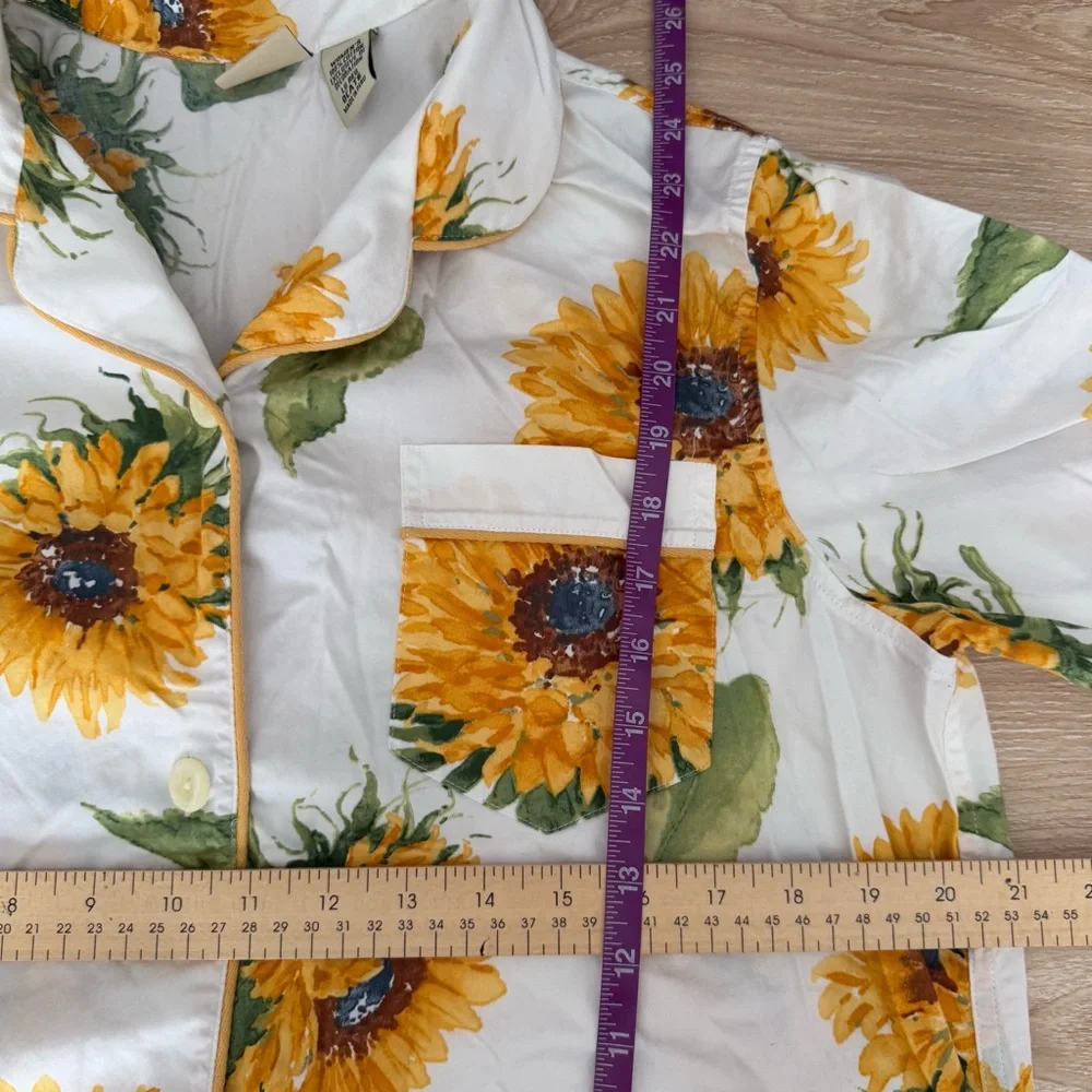 L.L. Bean Women’s‎ Large Sunflower Print PJ Shirt White Spring Floral Cottage